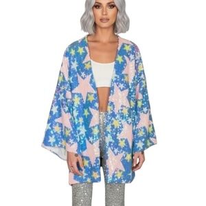NEW Sequins IRIDESCENT STAR SEQUINS Kimono Jacket Top SIZE OS Free People Kimono